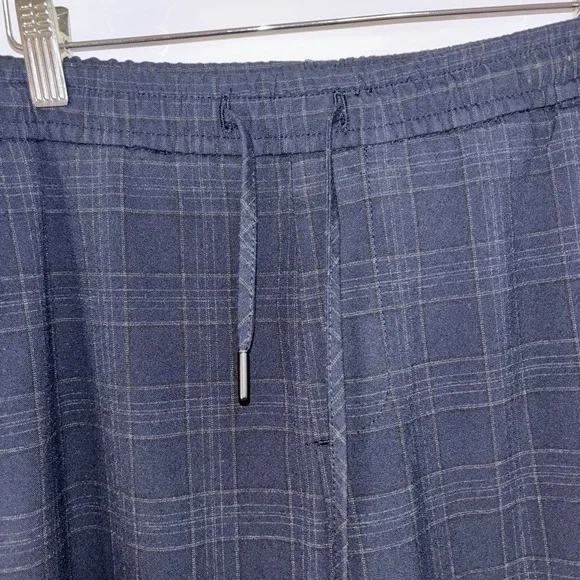 Zara Womens Plaid Dress Pants XL Navy Check Slim Work Trousers Pull On - Picture 3 of 7